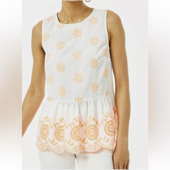 LILLY PULITZER White and Orange embroidered LILLIANA peplum Top size M - Picture 15 of 15
